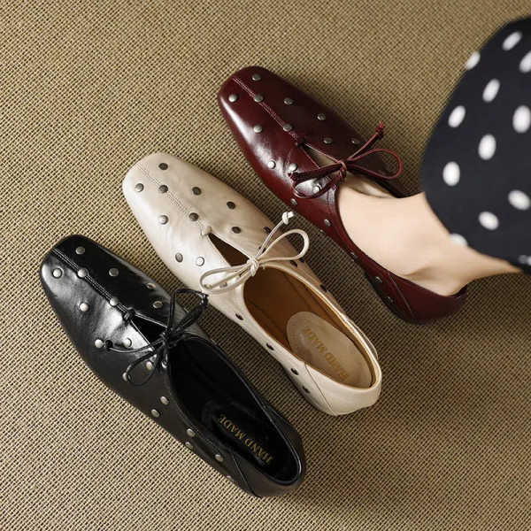 Phoentin Women's Genuine leather Lace-Up Loafers square Toe Low Heels Office Lady Shoes Elegant plu F640-3256808178389910