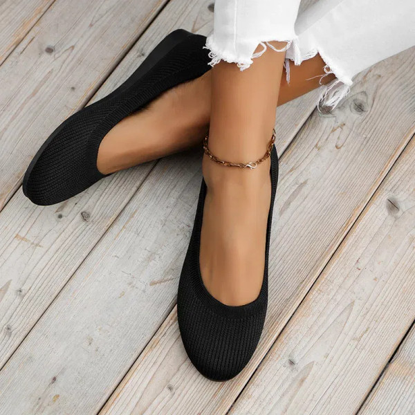Color: Khaki, Shoe Size: 43 - Elastic Knitting Flats Slip on Shoes for Women 2024 Summer Breathable F640-12000037075269594
