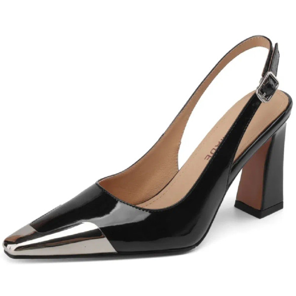 Color: black, Shoe Size: 37 - JOCHEBED HU?‘Brand Genuine Leather Heels Shoes Block HighSlingback Pu F640-12000039201477140