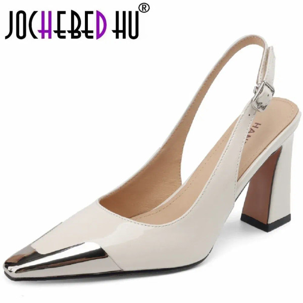 Color: black, Shoe Size: 37 - JOCHEBED HU?‘Brand Genuine Leather Heels Shoes Block HighSlingback Pu F640-12000039201477140