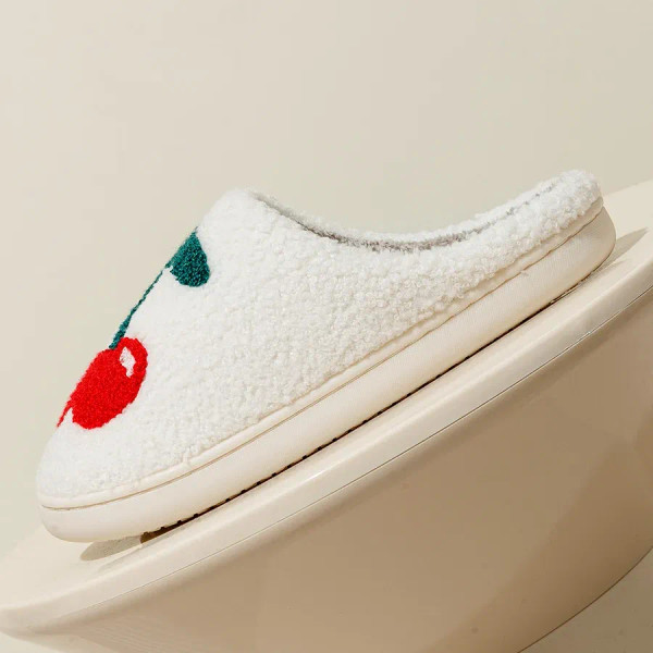 Color: Yellow, Shoe Size: 4.5 - Super Cute Cherries Plush House Slippers for Women, Comfy Home Shoe F640-12000036086553918