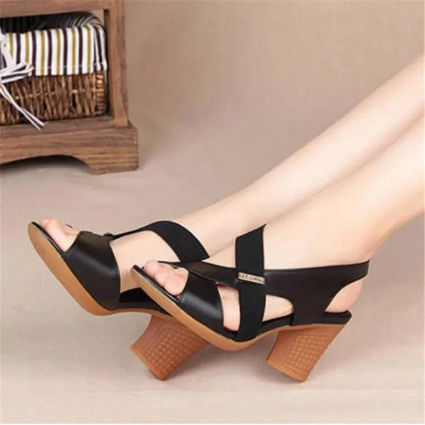 Color: Khaki, Shoe Size: 37 - New Mid-heel Sandals Women Summer Shoes Comfortable High Heels Thick  F640-12000029511566793