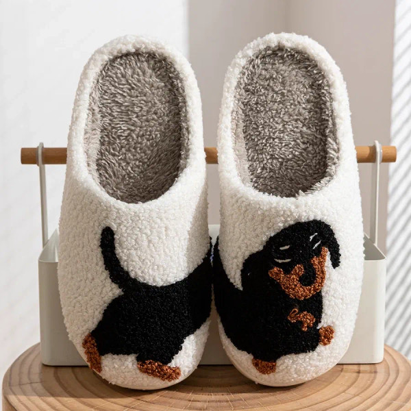 Color: WHITE, Shoe Size: 3.5 - Winter Women's Slippers Cute and Interesting Cartoon Little Black Do F640-12000040717948747
