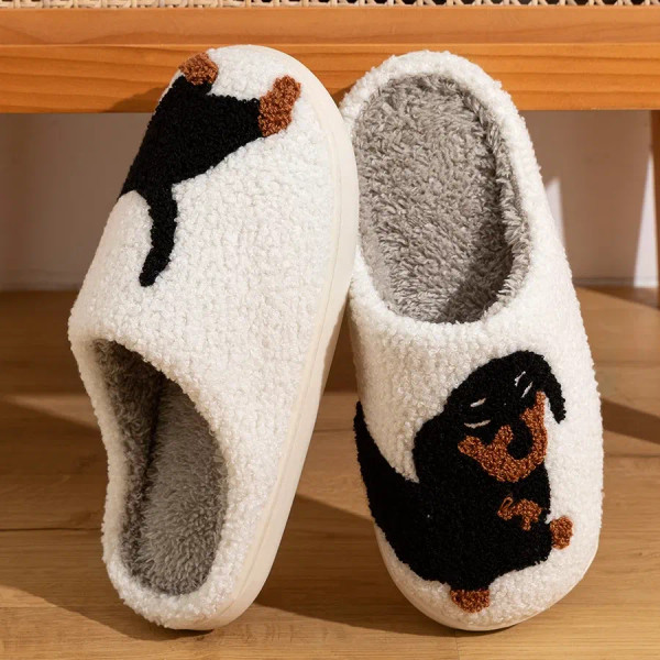 Color: WHITE, Shoe Size: 3.5 - Winter Women's Slippers Cute and Interesting Cartoon Little Black Do F640-12000040717948747