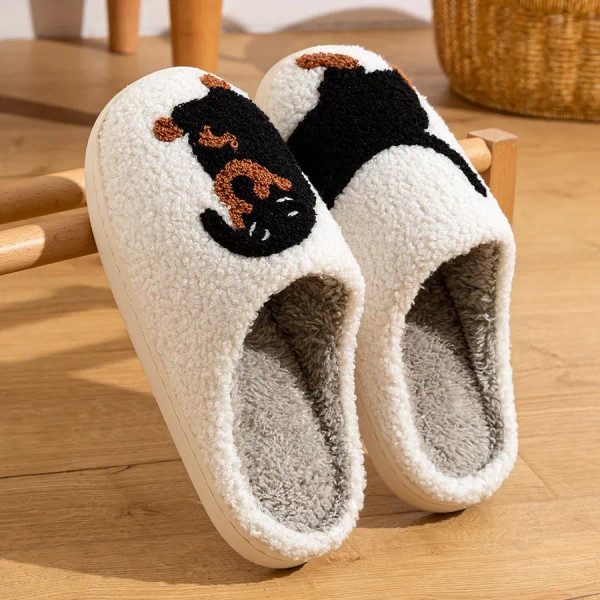 Color: WHITE, Shoe Size: 3.5 - Winter Women's Slippers Cute and Interesting Cartoon Little Black Do F640-12000040717948747