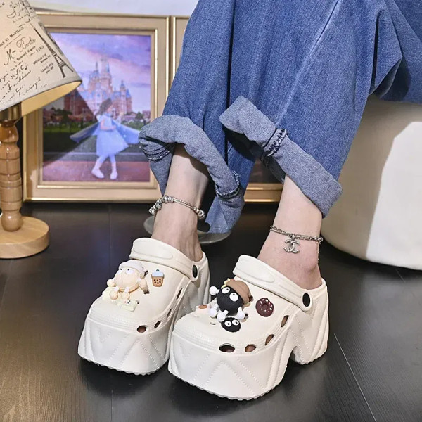 Color: SKY BLUE, Shoe Size: 21 - Women Slippers 7CM High Platform Garden Fashion Clogs Shoes Outdoo F640-12000040560687197