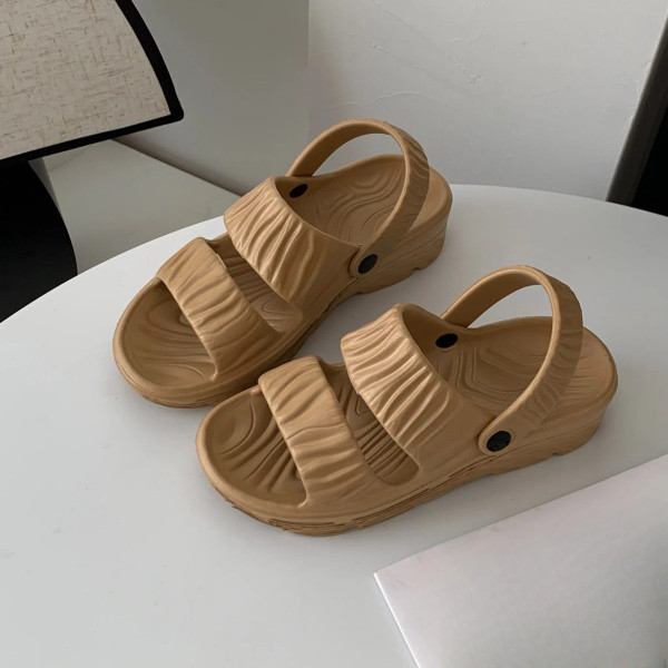Color: black, Shoe Size: 38 - Ladies Summer EVA Slippers Solid Color Flat Beach Sandals Fashion Hom F640-12000039565570116