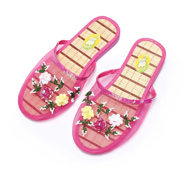 Women Indoor Slippers Sequin Flat Shoes Cool Lady Summer Hollow Mesh Beach Flip Flops Casual Baotou F640-3256806592060209
