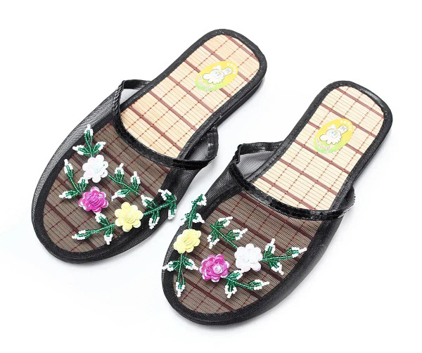 Women Indoor Slippers Sequin Flat Shoes Cool Lady Summer Hollow Mesh Beach Flip Flops Casual Baotou F640-3256806592060209