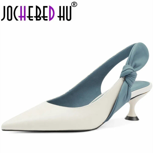 Color: black, Shoe Size: 36 - JOCHEBED HU?‘Summer Genuine Leather Shoes Women Pointed Toe Thin Heel F640-12000028964541345