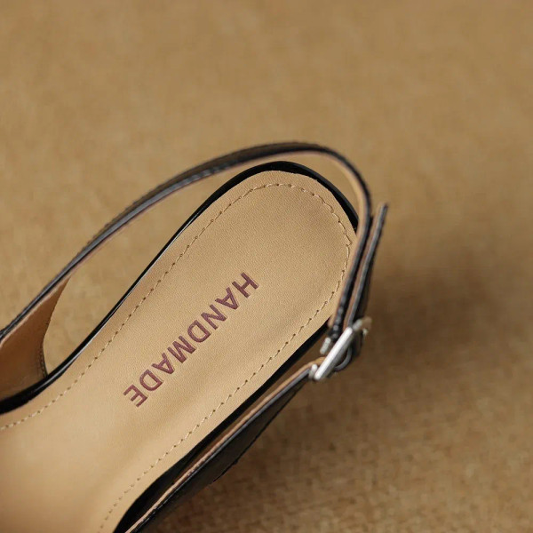 Color: black, Shoe Size: 35 - JOCHEBED HU?‘Brand Genuine Leather Heels Shoes Block HighSlingback Pu F640-12000039201477138