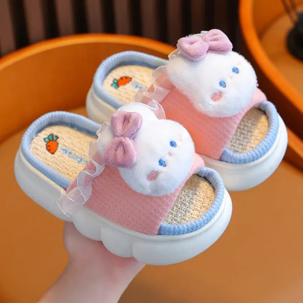 Color: Pink, Shoe Size: 4.5 - Women's Slippers Casual Cute Cartoon Open Toe Platform Slippers Girls F640-12000038381873819