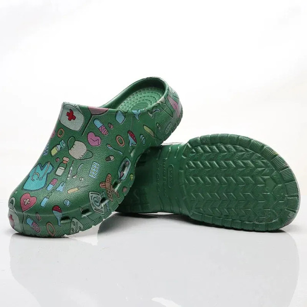 Color: Grass-Green, Shoe Size: 35-36 - Non-slip Nurse Clogs Hospital Doctor Surgical Slippers Women F640-12000042826694283