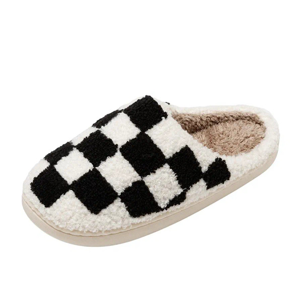 Color: green, Shoe Size: 4 - New Fuzzy Slippers Fashion Checker Indoor Embroidery Houseshoes Cozy W F640-12000035944199933