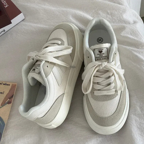 Color: Beige, Shoe Size: 35 - Spring Autumn Women Casual Canvas Breathable Platform Vulcanized Shoe F640-12000038226397967