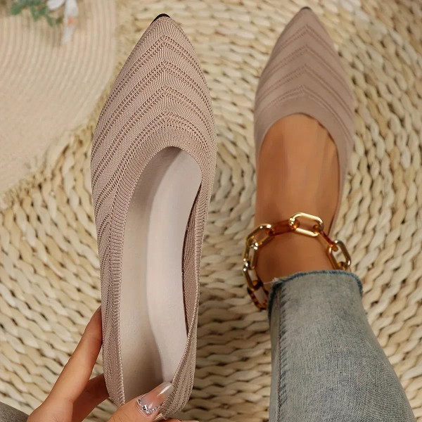 Color: Sky blue, Shoe Size: 41 - Pointed Toe Flat Shoes Women Solid Color Knitted Slip on Shoes Cas F640-12000038125606664