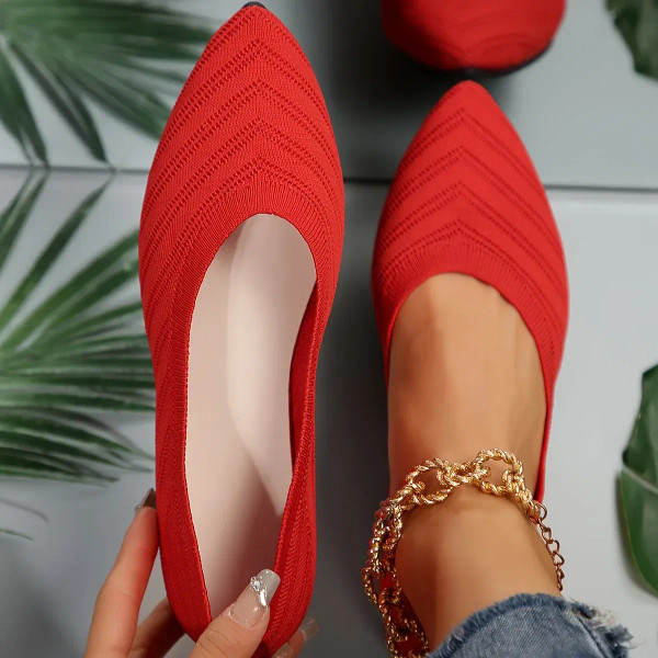 Color: Sky blue, Shoe Size: 41 - Pointed Toe Flat Shoes Women Solid Color Knitted Slip on Shoes Cas F640-12000038125606664