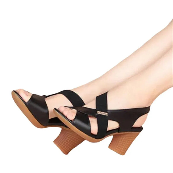 Color: Khaki, Shoe Size: 39 - New Mid-heel Sandals Women Summer Shoes Comfortable High Heels Thick  F640-12000029511566795