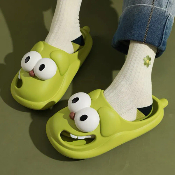 Color: Straw, Shoe Size: 33.5 - Cartoon Dog Outdoor Slippers Women Bathroom Soft Sole Anti-Slip Sho F640-12000038408565053