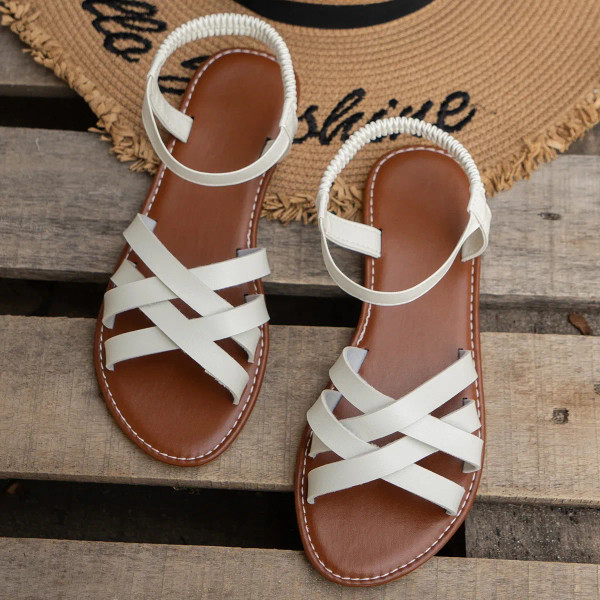 Color: Brown, Shoe Size: 39 - Shoes for Women 2024 Summer New Women Flat Sandals Bottom Roman Strap F640-12000038720001208