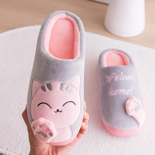 Color: DEEP BLUE, Shoe Size: 42 - Women's Kawaii Cat Decor Slippers, Comfortable Plush Lined Slip O F640-12000037427691569