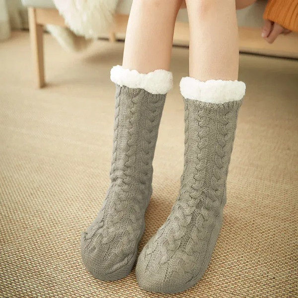 Color: Dark Grey, Shoe Size: 38 - Glglgege twist stripes Winter Women Socks Women Non-slip Adult Fl F640-10000015394608057