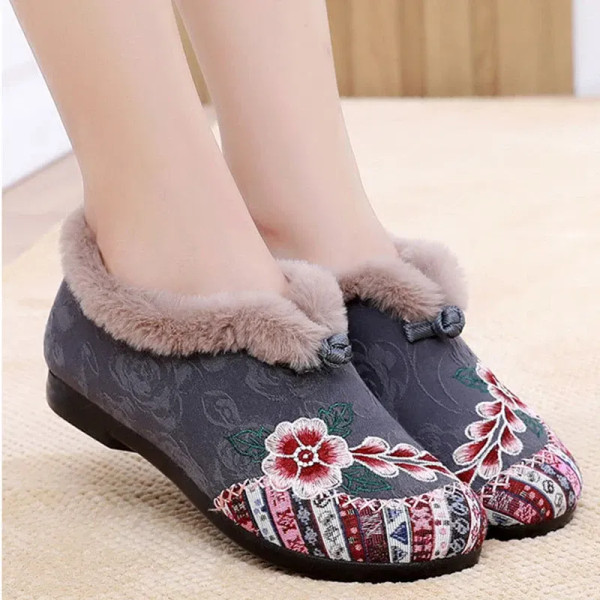 Color: Red, Shoe Size: 37 - Women?™s warm Plucked thickened shoes fashion embroidery patchwork shoe F640-12000041035319551