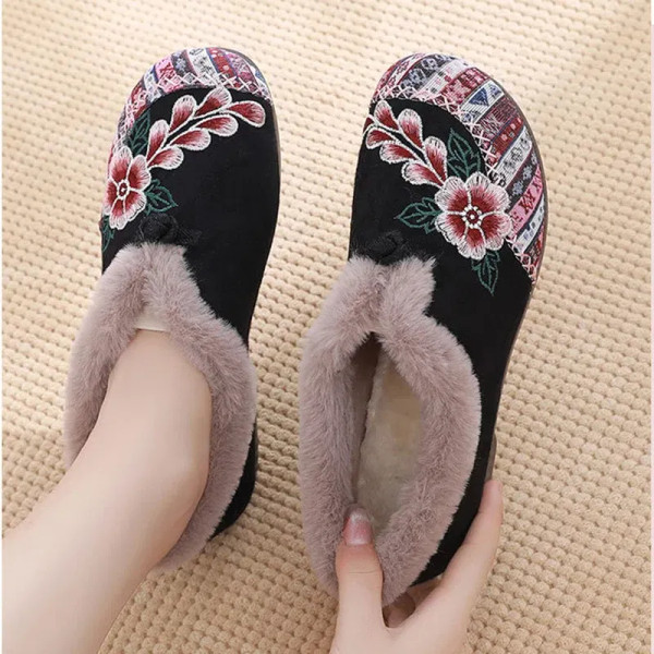 Color: Red, Shoe Size: 37 - Women?™s warm Plucked thickened shoes fashion embroidery patchwork shoe F640-12000041035319551