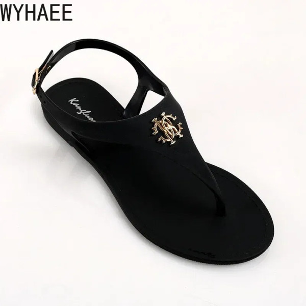 Color: black, Shoe Size: 35 - 2023 New Summer Women's Sandals Fashion Open Toe Jelly Flip Flops Non F640-12000039335683839