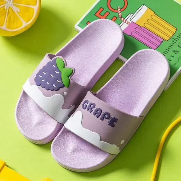 Color: Blue, Shoe Size: 4 - New Shoes for Women PVC Slippers Fashions Cartoon Fruit Sandals Flip Fl F640-12000035794379034