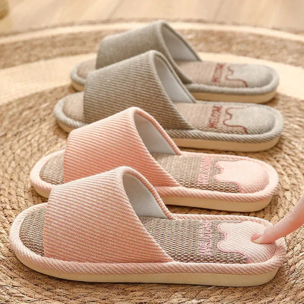 Color: Grape, Shoe Size: 13.5 - Linen Slippers Indoor Home Breathable Women Men Slides Linen Couple F640-12000033430213146
