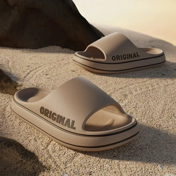 Shoe Size: 44-45, Color: Straw - Feslishoet Women Letter Slippers Beach Slides Solid Color Mens Thi F640-12000044699590210