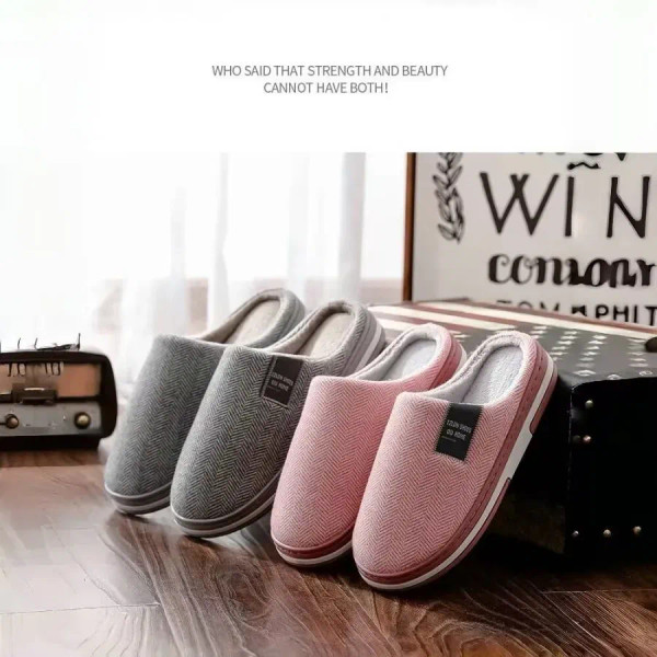 Color: Olivine, Shoe Size: 44-45 - Winter Warm Fur Slippers for Men Women Couples House Non Slip So F640-12000043396076217