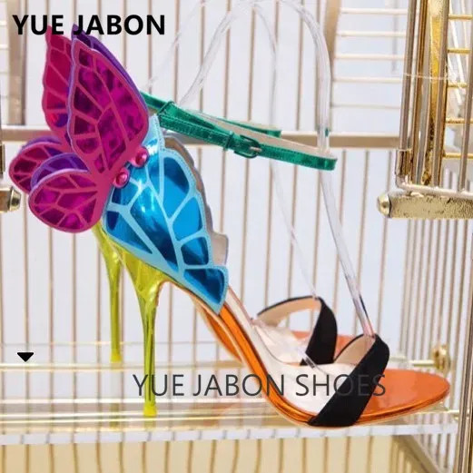 Color: Green, Shoe Size: 7.5 - Women Summer Sandals Fashion Embroidered Satin Butterfly High Heeled F640-66243393764