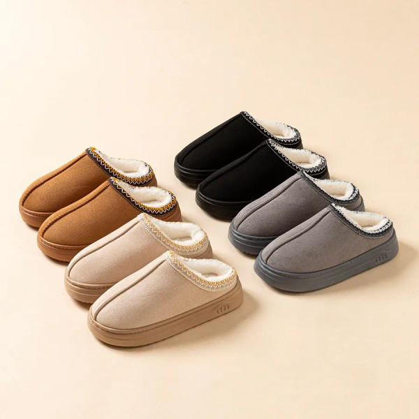 Color: GRAY, Shoe Size: 38-39 - Winter Women's Slipper Fashion Fuzzy Fur Anti-slip Soft Sole Outdoo F640-12000043025633660