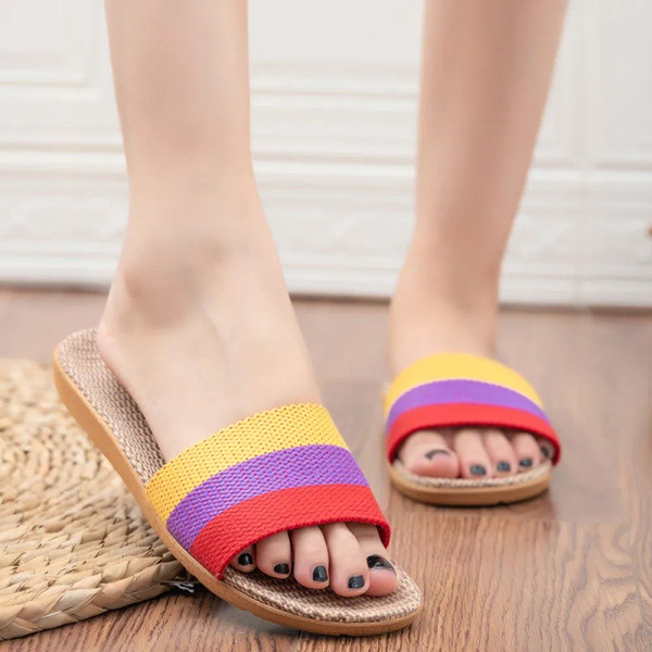 Color: Brown, Shoe Size: 37 - Summer Linen Women'S Slippers Flat Sandals Home Color EVA Lightweight F640-12000038148702235