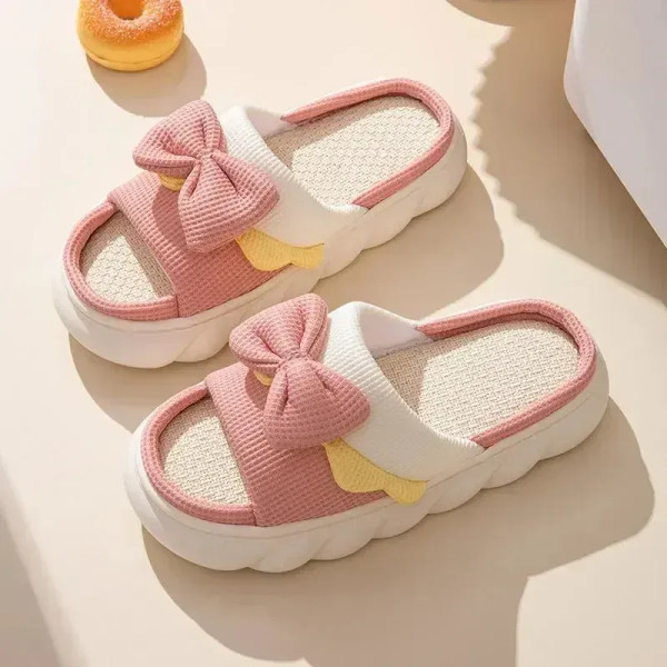 Color: Straw, Shoe Size: 36 - Linen Slippers Women Indoor Slippers Comzy Anti-Slip House Cotton Sho F640-12000039914855178