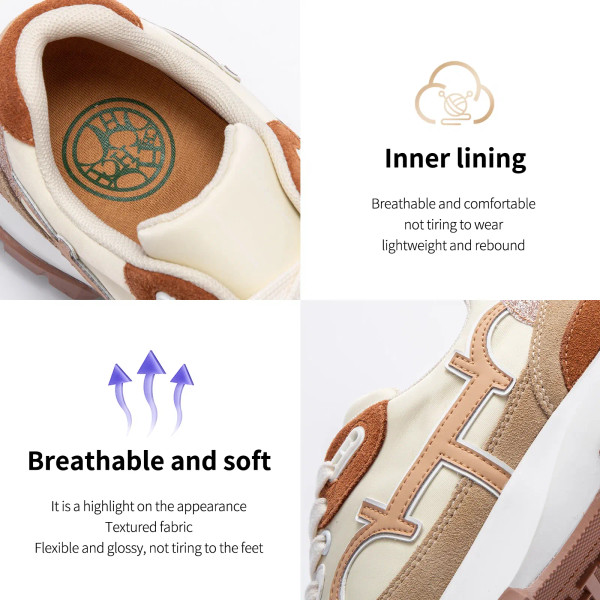 Color: Beige, Shoe Size: 5.5 - Women's Tennis Shoes Brand New Apricot Lace up Sports Walking Shoes F640-12000039410696924