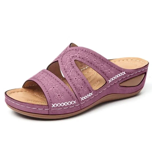 Color: PURPLE, Shoe Size: 39 - Woman Slippers Fashion Outdoor Beach Slippers Orthopedic Comfy Round F640-12000044270189744