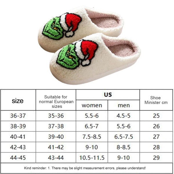 Color: Red, Shoe Size: 38-39 - For Grinch Plush Slippers Flat Thermal Slippers Comfortable Fluffy H F640-12000043066635799