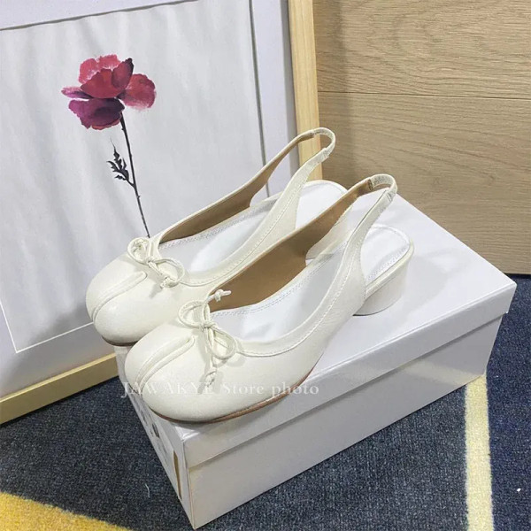 Color: Ivory, Shoe Size: 41 - Summer New Split Toe Genuine Leather Bowknot Chunky Heel Sandals Wome F640-12000039259262242