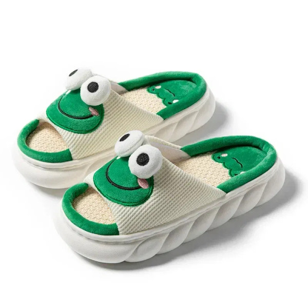 Color: light green, Shoe Size: 36-37 - 2024 Cute Cartoon Frog Linen Slippers Universal Indoor Home  F640-12000041234805261
