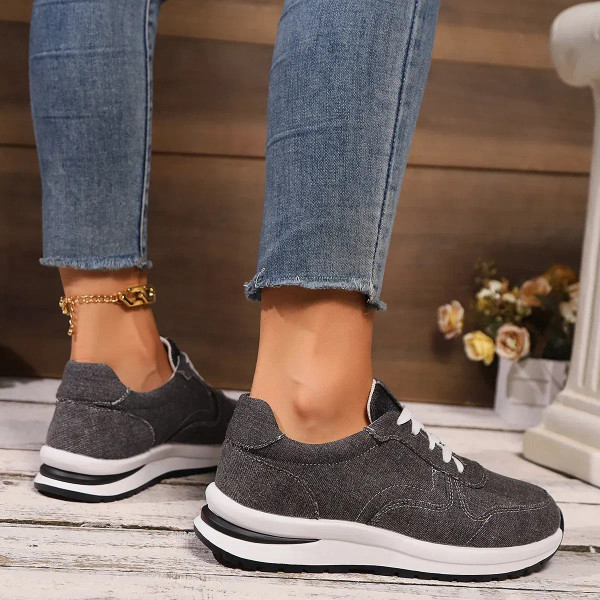 Color: Blue, Shoe Size: 40 - Blue Denim Platform Sneakers Women Fashion Thick Sole Lace Up Sports S F640-12000042318859249