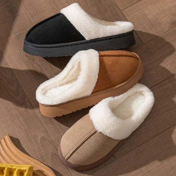 Color: GRAY, Shoe Size: 40-41 - New Fluffy Home Warm Slippers Women Soft Sole Bedroom Plush Lined W F640-12000042281583762