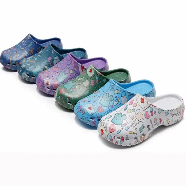 Color: Olivine, Shoe Size: 41-42 - Medical print Nurse Clogs EVA Surgical Slippers Lightweight Non- F640-12000043378540742