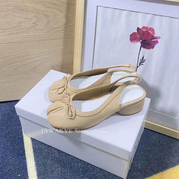 Color: Clear, Shoe Size: 39 - Summer New Split Toe Genuine Leather Bowknot Chunky Heel Sandals Wome F640-12000039259262247