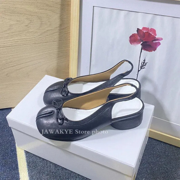 Color: Clear, Shoe Size: 39 - Summer New Split Toe Genuine Leather Bowknot Chunky Heel Sandals Wome F640-12000039259262247