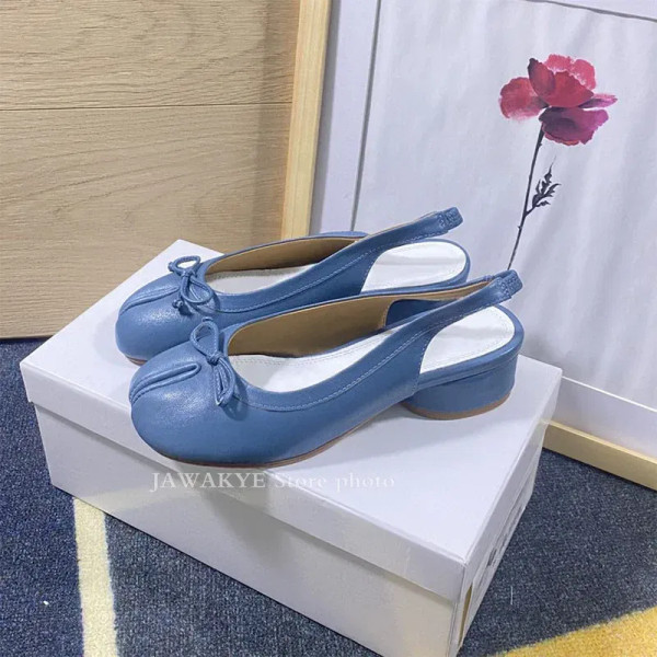 Color: Ivory, Shoe Size: 36 - Summer New Split Toe Genuine Leather Bowknot Chunky Heel Sandals Wome F640-12000039259262237