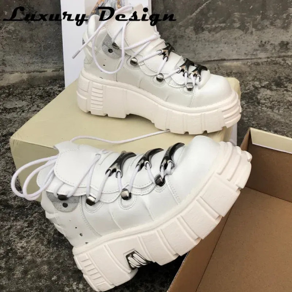 Color: SKY BLUE, Shoe Size: 36 - Punk Style Women Sneakers Lace-up 6CM Platform Shoes Woman Creeper F640-12000031761762105