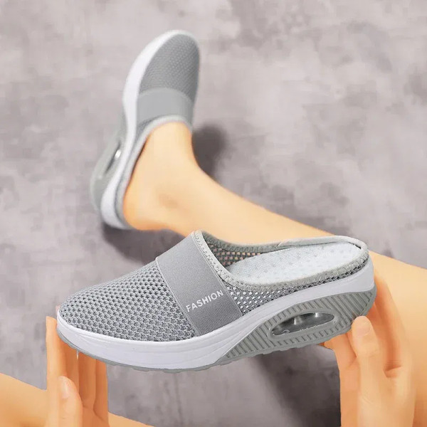 Color: Dark Grey, Shoe Size: 41 - Air Cushion Slip-On Women Walking Shoes Orthopedic Diabetic Ladie F640-12000036665308767